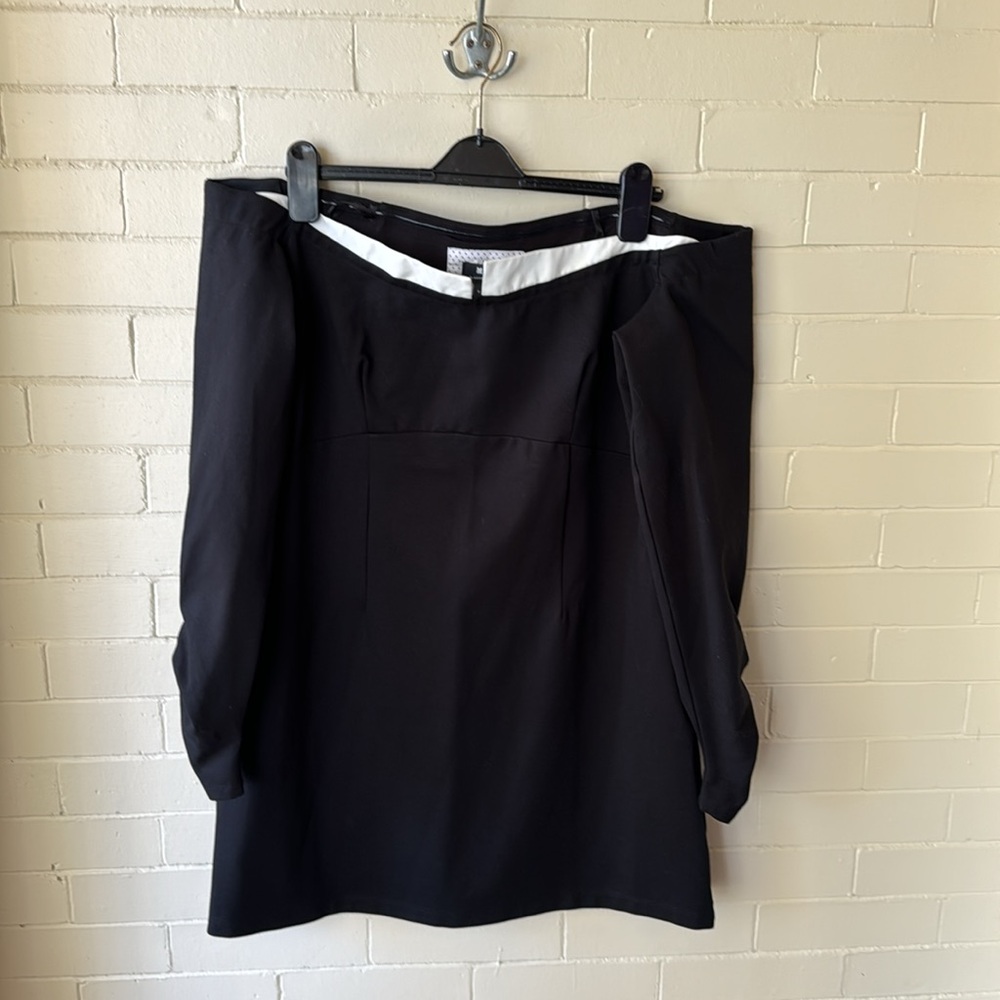 Anthropologie off the shoulder long sleeved twofer mini Little Black Dress - Picture 6 of 9